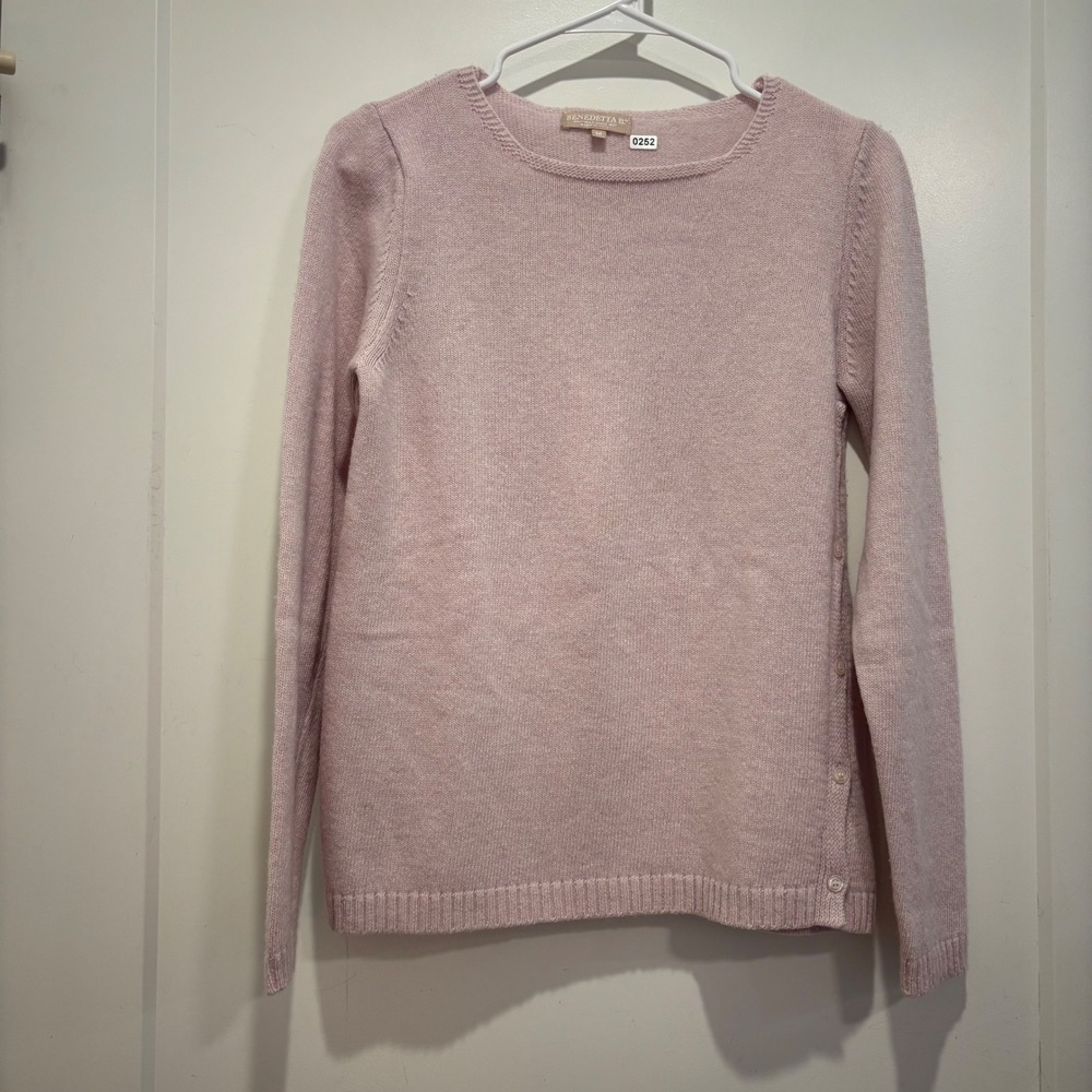Benedetta B. Pink Merino Wool Cashmere Blend Crewneck Sweater Womens M